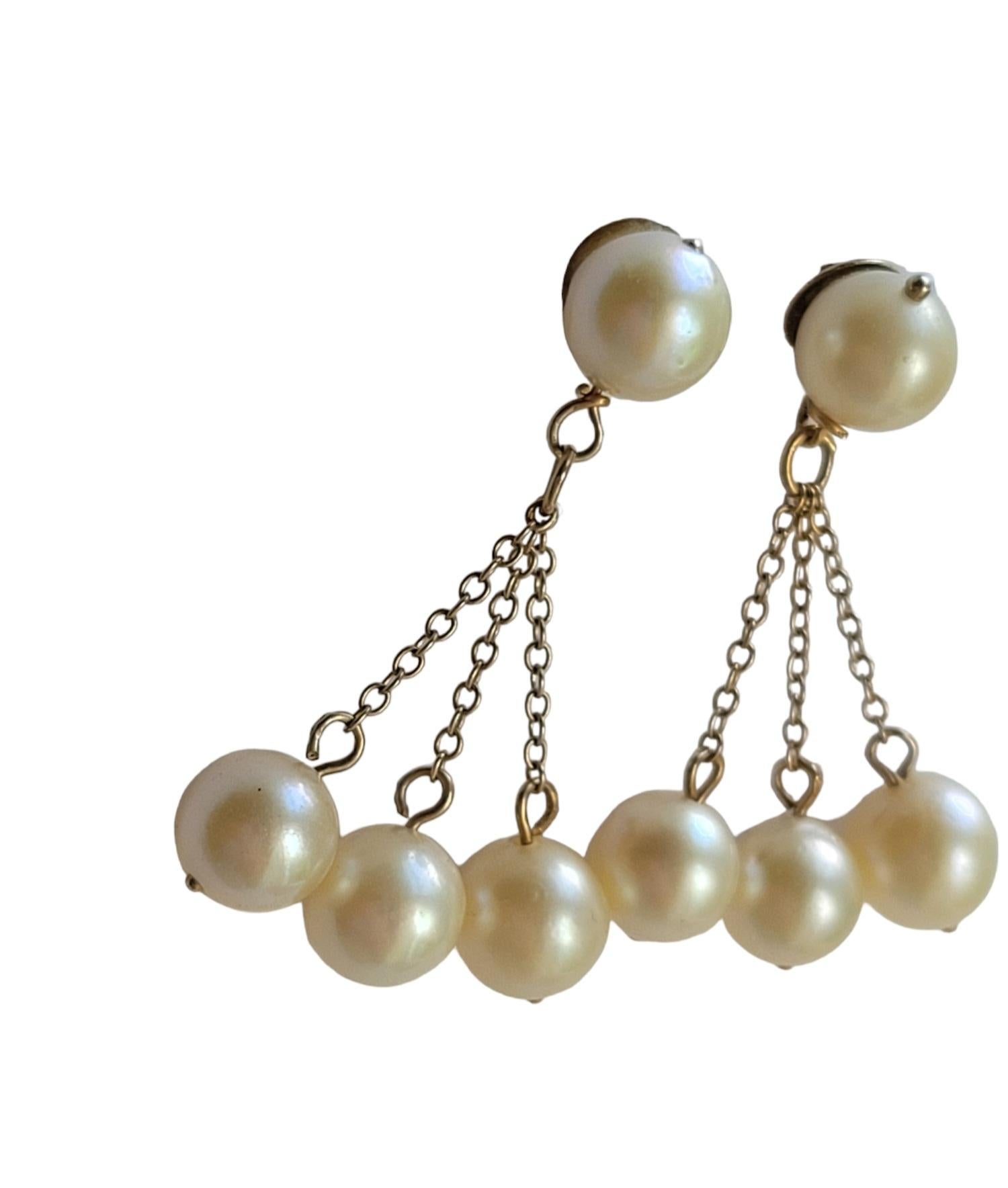 Art déco Boucles d'oreilles pendantes vintage en or et perles en vente