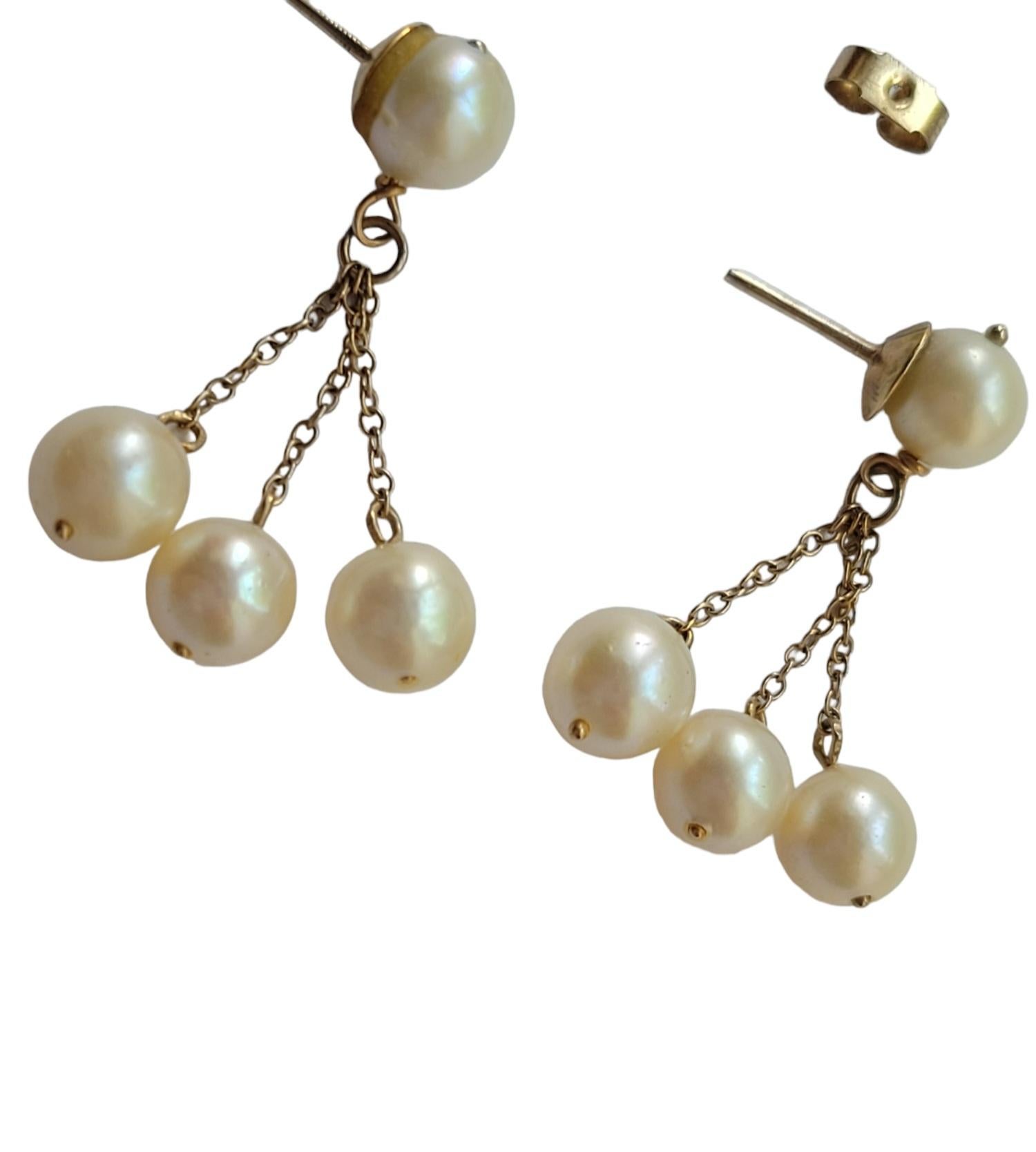 Boucles d'oreilles pendantes vintage en or et perles Bon état - En vente à Boston, Lincolnshire