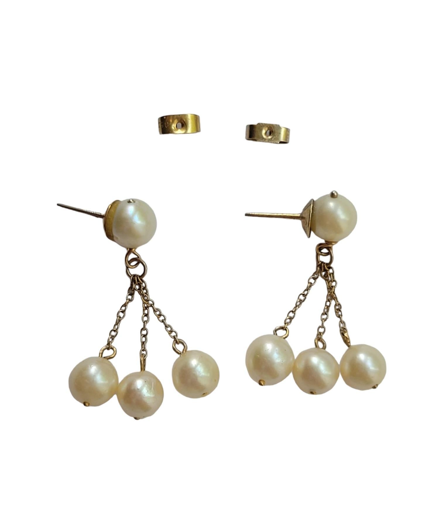 Boucles d'oreilles pendantes vintage en or et perles Pour femmes en vente