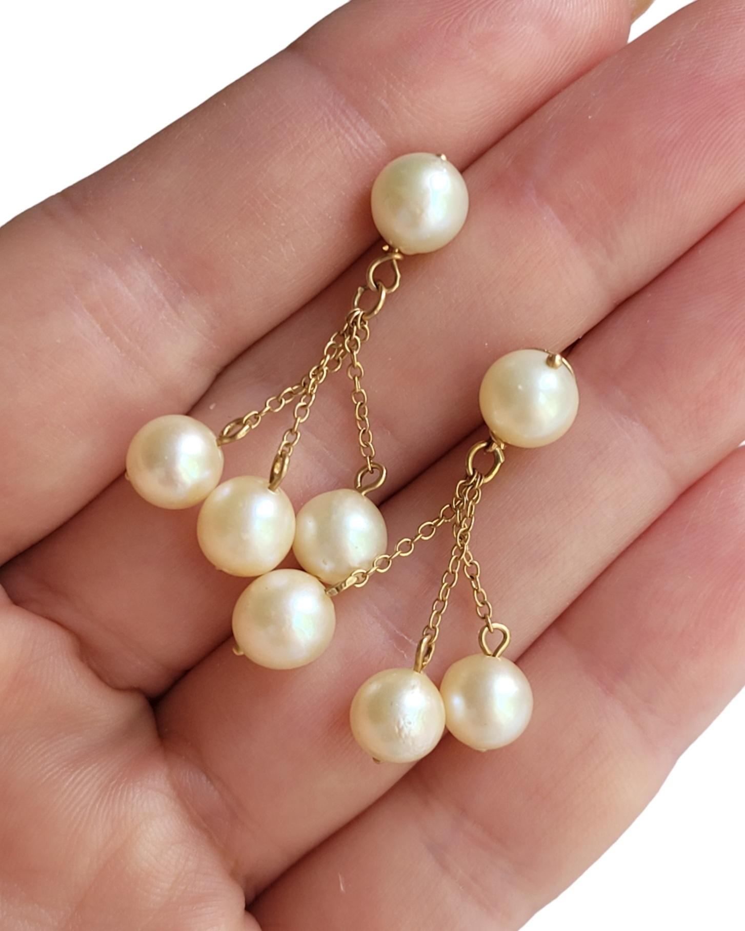 Boucles d'oreilles pendantes vintage en or et perles en vente 2