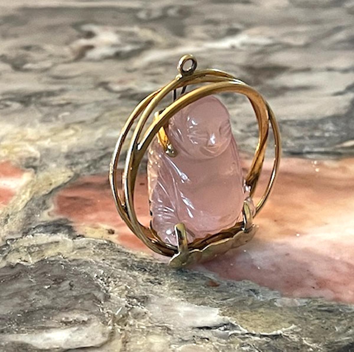 Uncut Vintage Gold and Pink Quartz Buddha Statement Large Charm