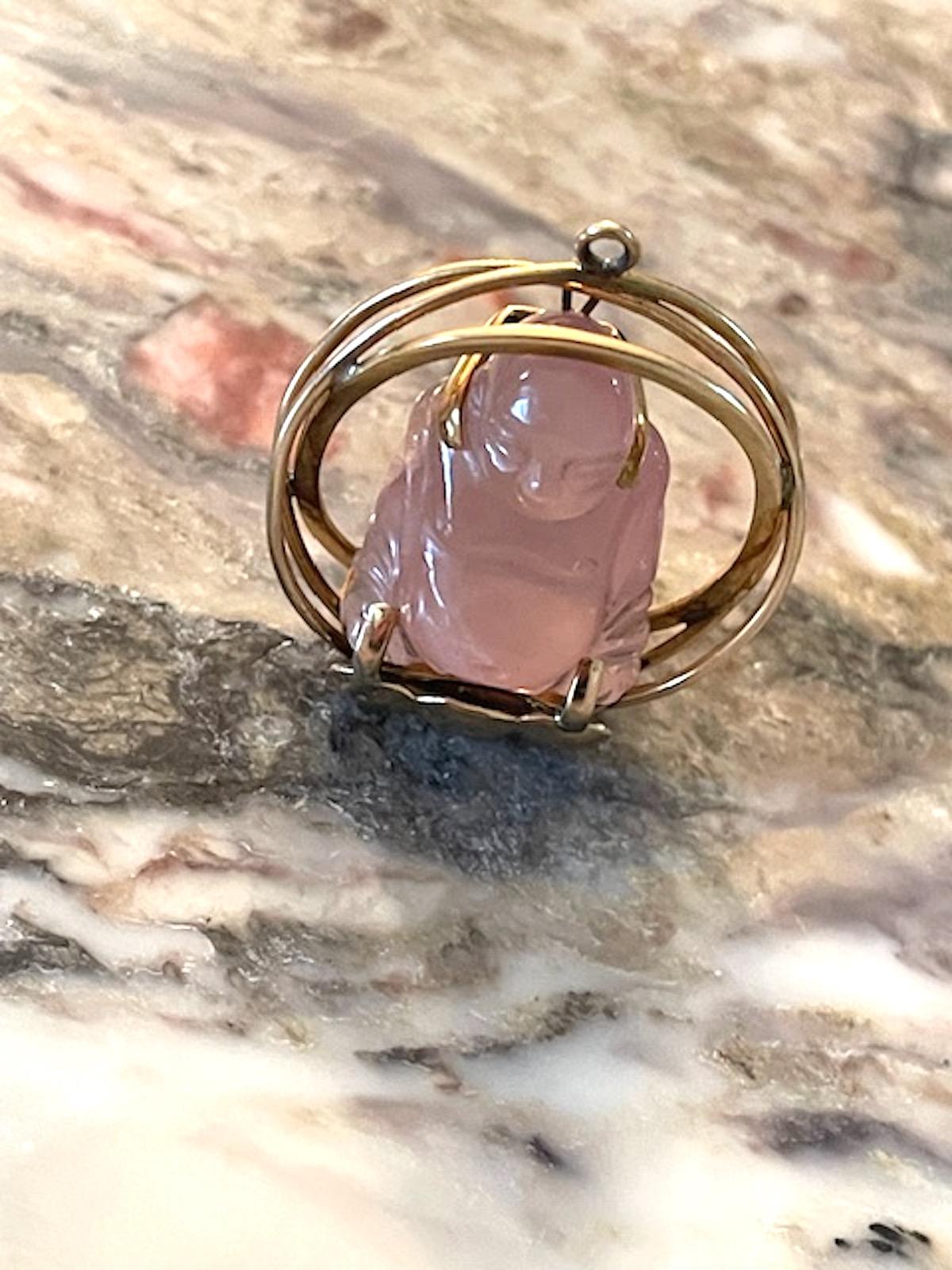 Vintage Gold and Pink Quartz Buddha Statement Large Charm 1