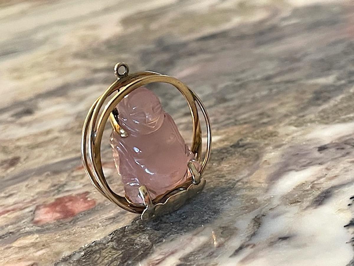 Vintage Gold and Pink Quartz Buddha Statement Large Charm 2