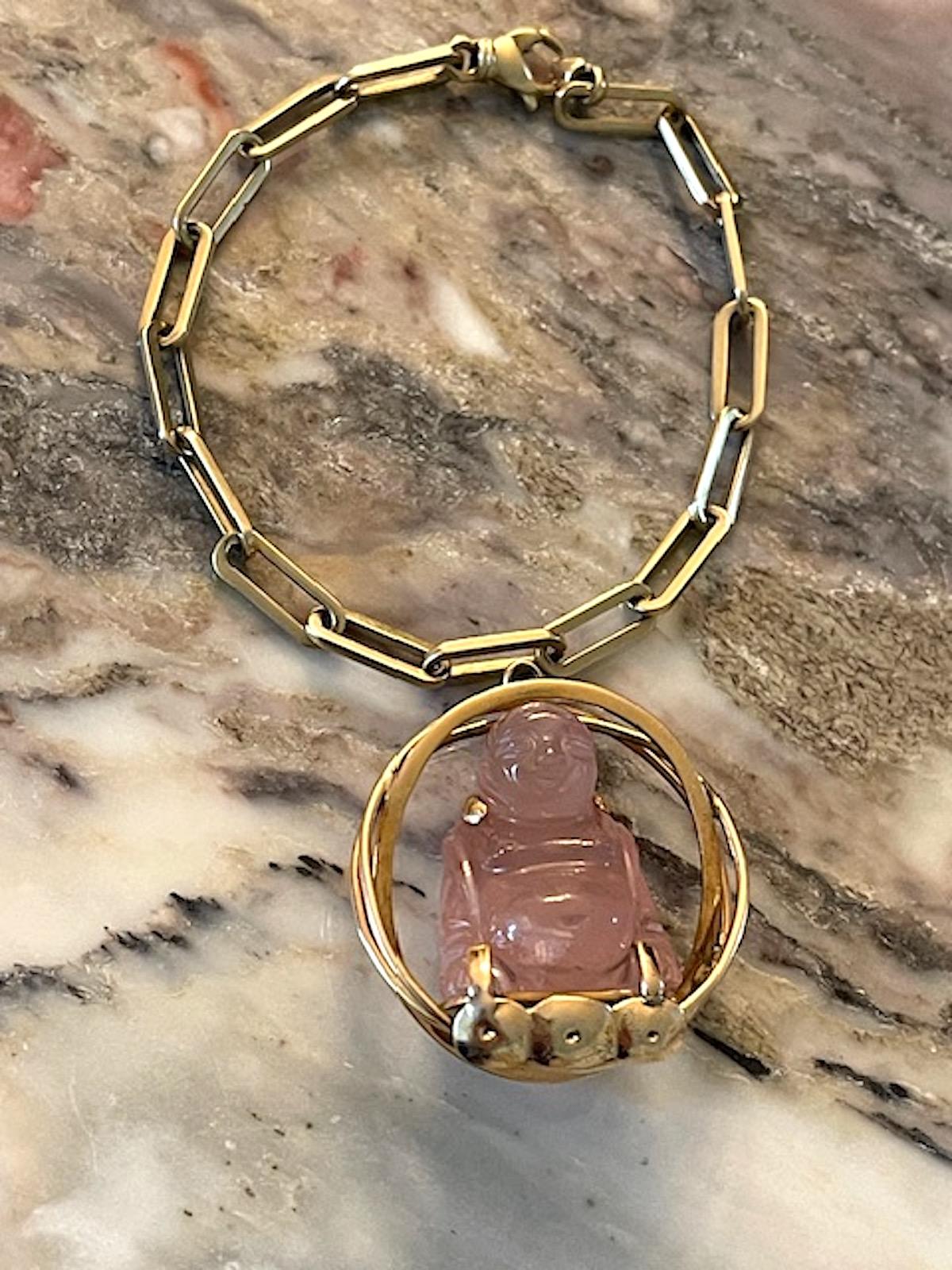Vintage Gold and Pink Quartz Buddha Statement Large Charm 3