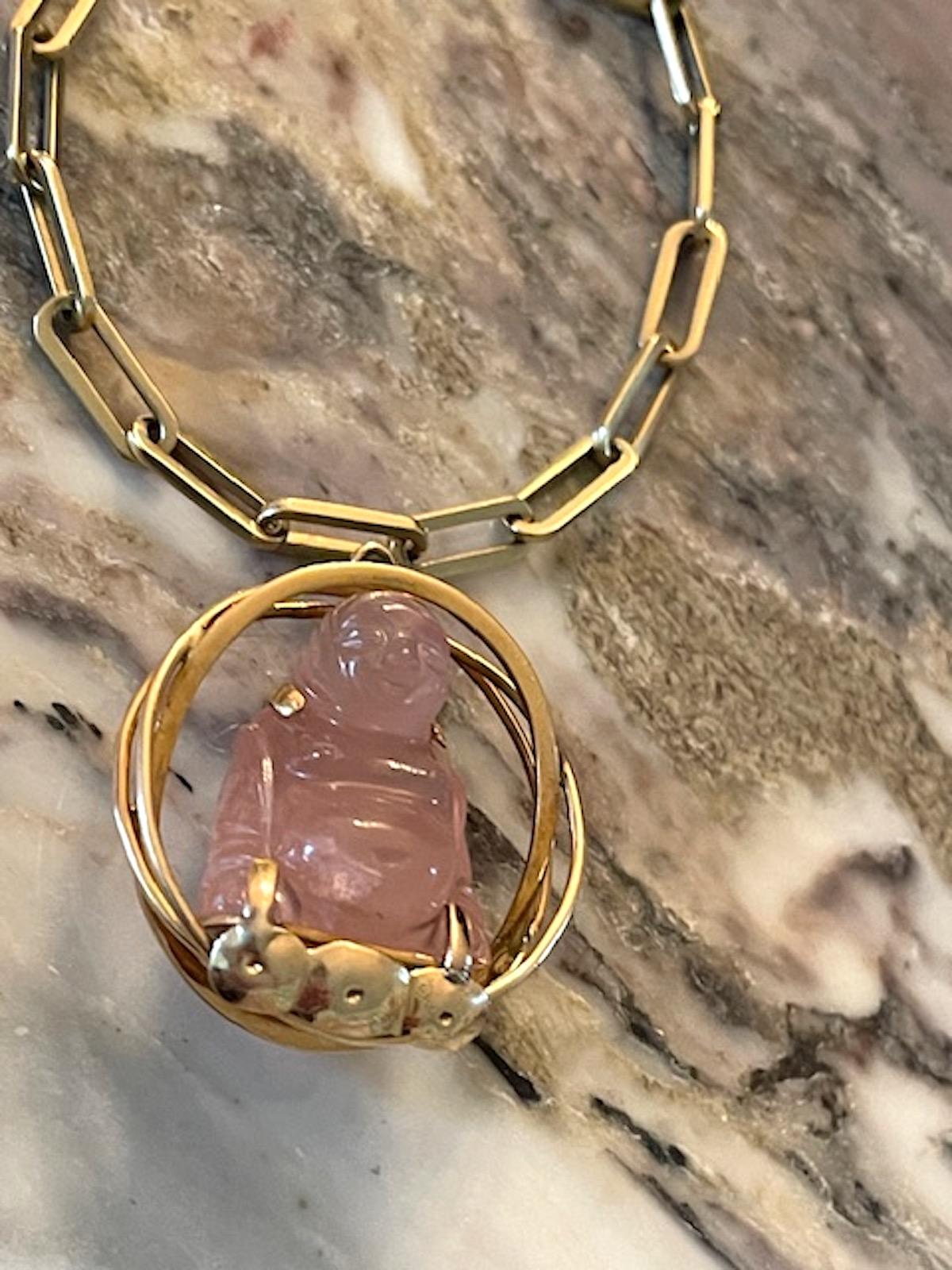 Vintage Gold and Pink Quartz Buddha Statement Large Charm 4