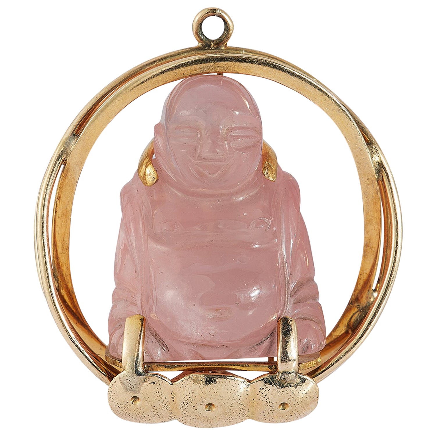Vintage Gold and Pink Quartz Buddha Statement Large Charm
