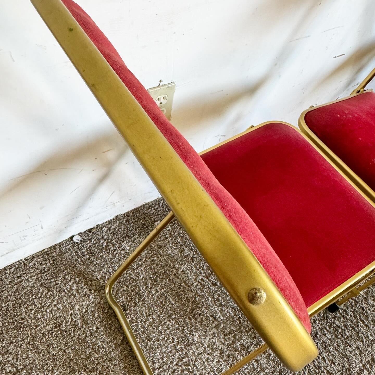 Vintage Gold and Red Folding Chairs by A. Fritz and Co - Set of 4 For Sale 4