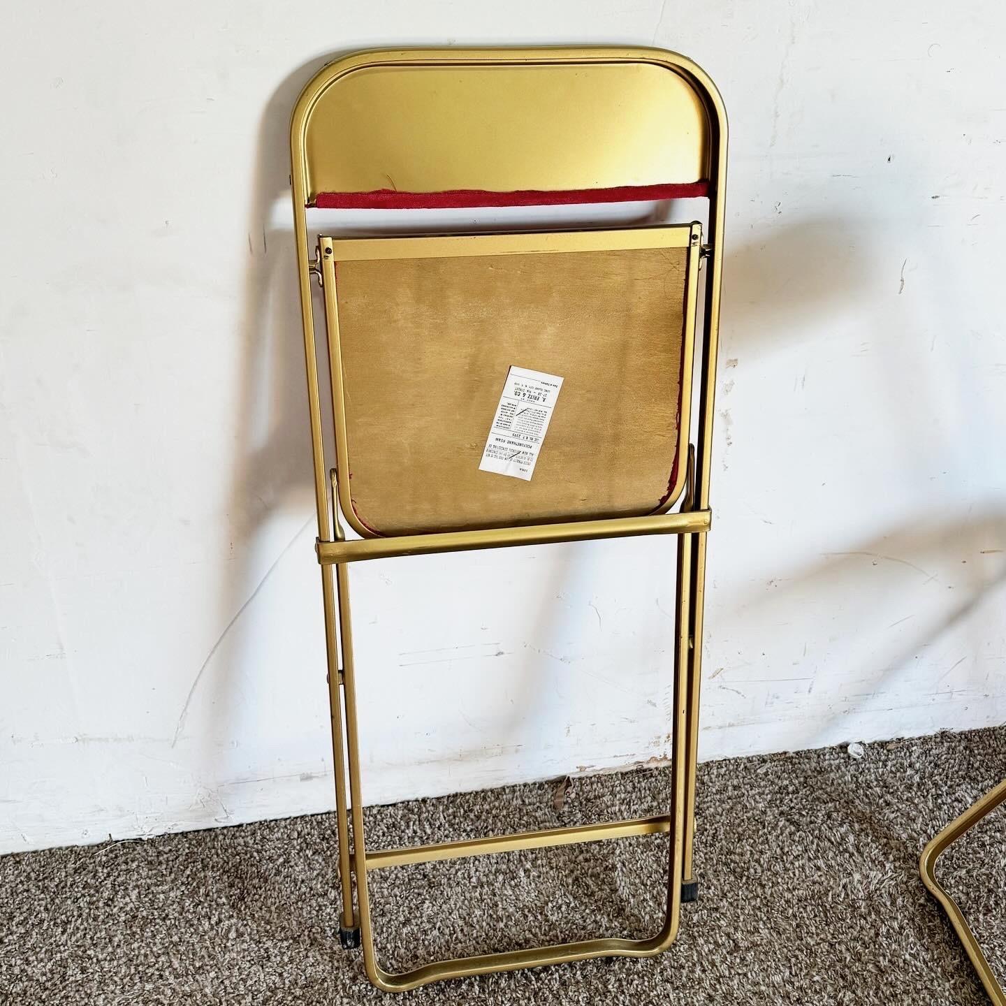 Vintage Gold and Red Folding Chairs by A. Fritz and Co - Set of 4 In Good Condition For Sale In Delray Beach, FL