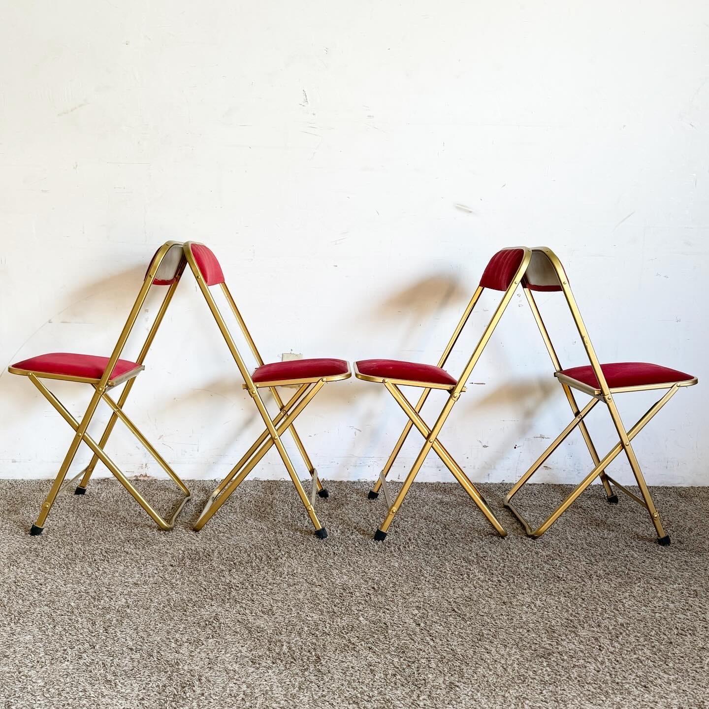 Chaises pliantes vintage dorées et rouges de A. Fritz and Co - Lot de 4 en vente 1