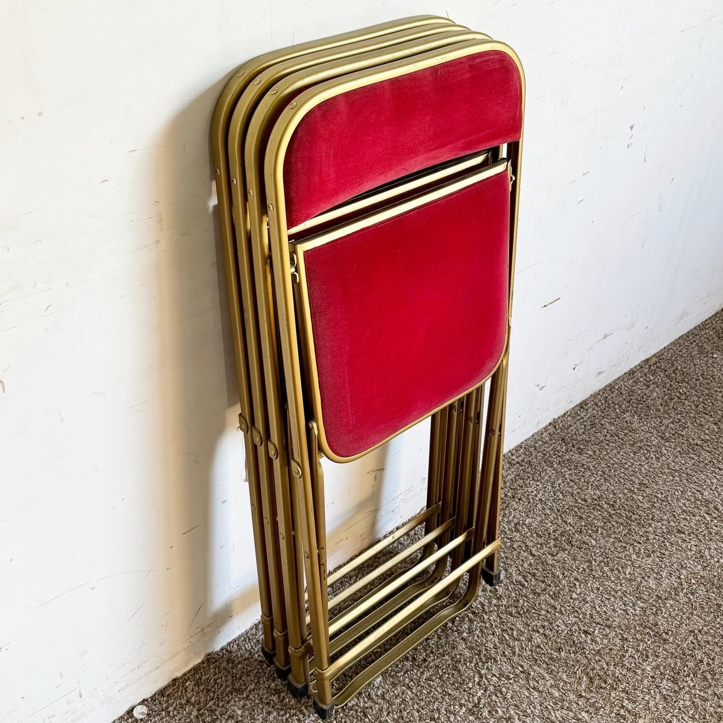Vintage Gold and Red Folding Chairs by A. Fritz and Co - Set of 4 For Sale 2