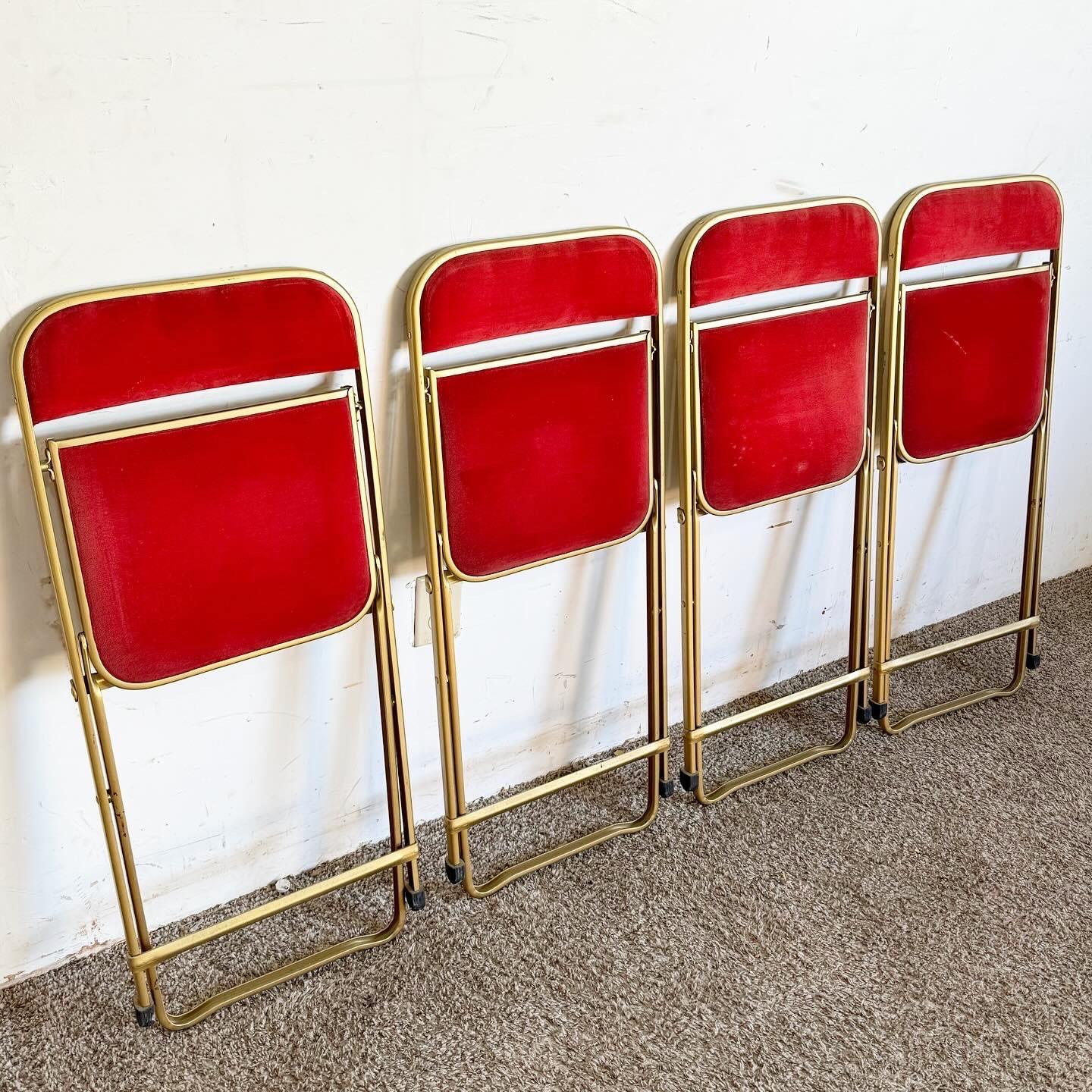 Vintage Gold and Red Folding Chairs by A. Fritz and Co - Set of 4 For Sale 3