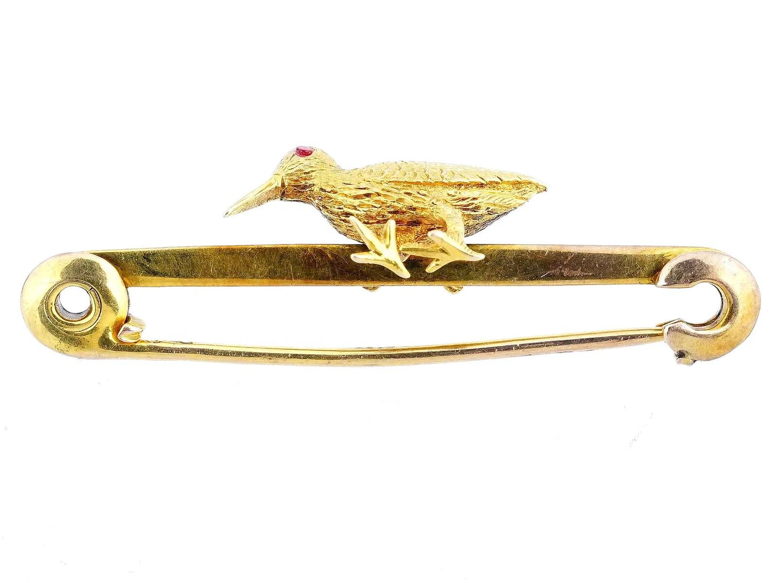 Vintage Gold und Rubin Vogel Pin Brosche im Zustand „Gut“ im Angebot in New York, NY