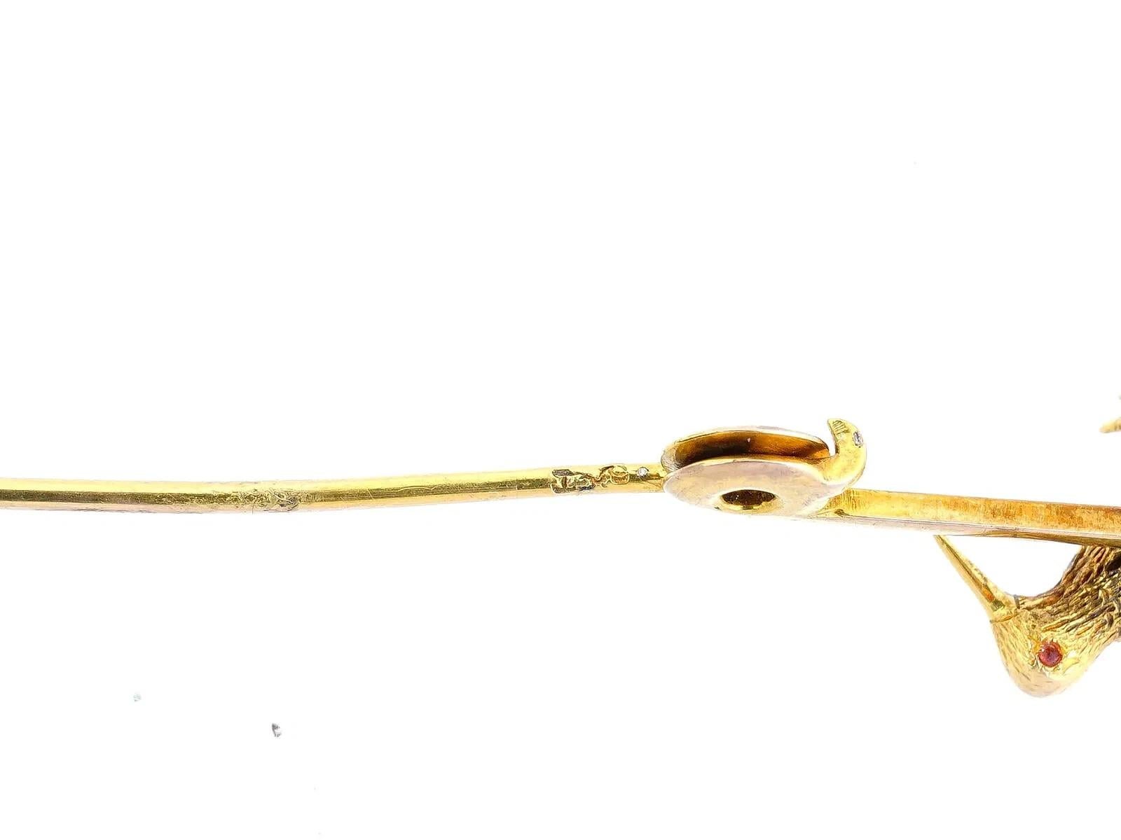 Vintage Gold und Rubin Vogel Pin Brosche im Angebot 1