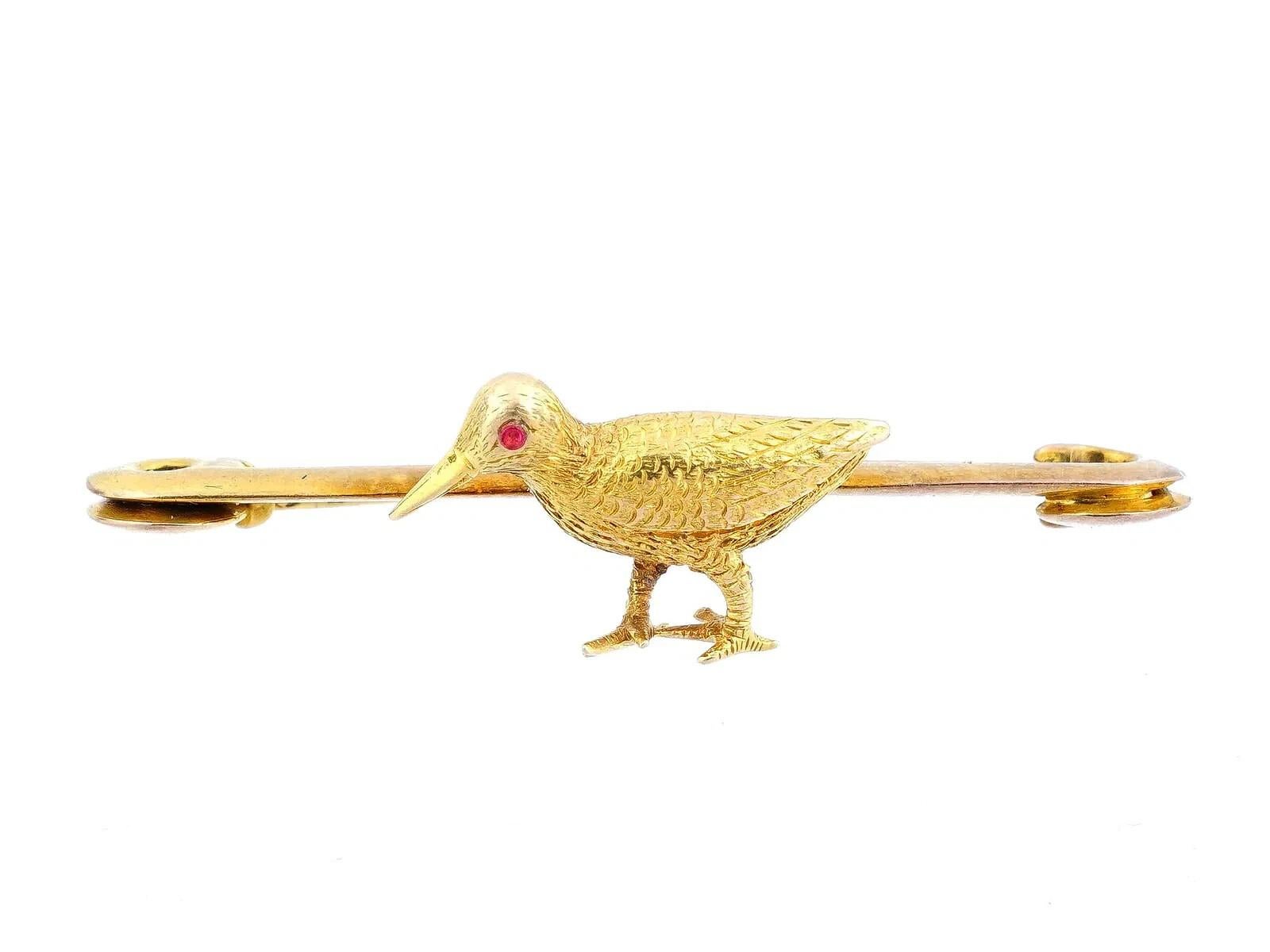 Vintage Gold And Ruby Bird Pin Brooch