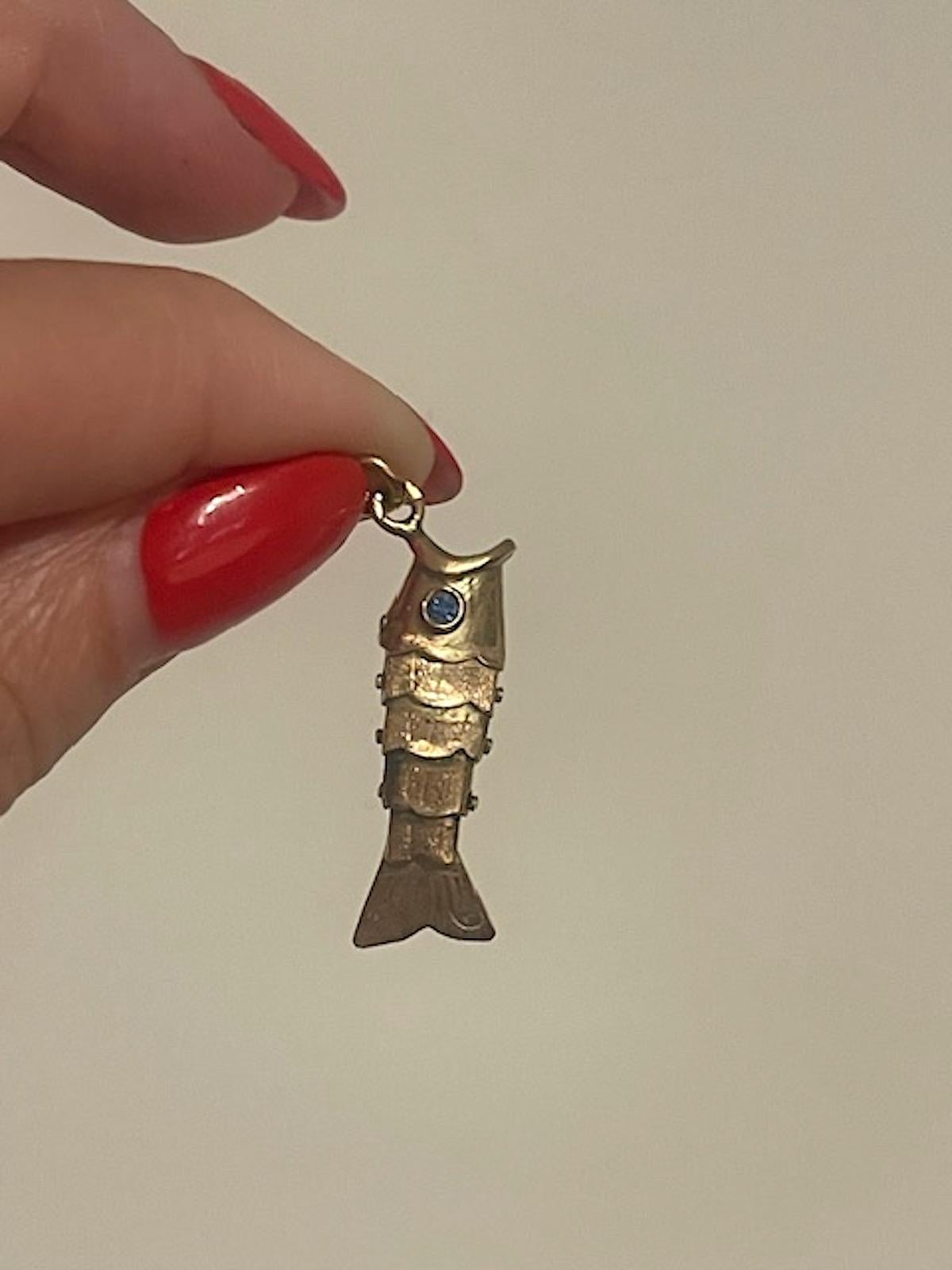 Vintage Gold and Sapphire Articulated Fish Charm 5