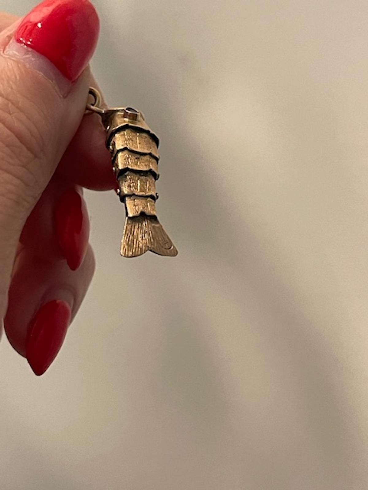 Round Cut Vintage Gold and Sapphire Articulated Fish Charm