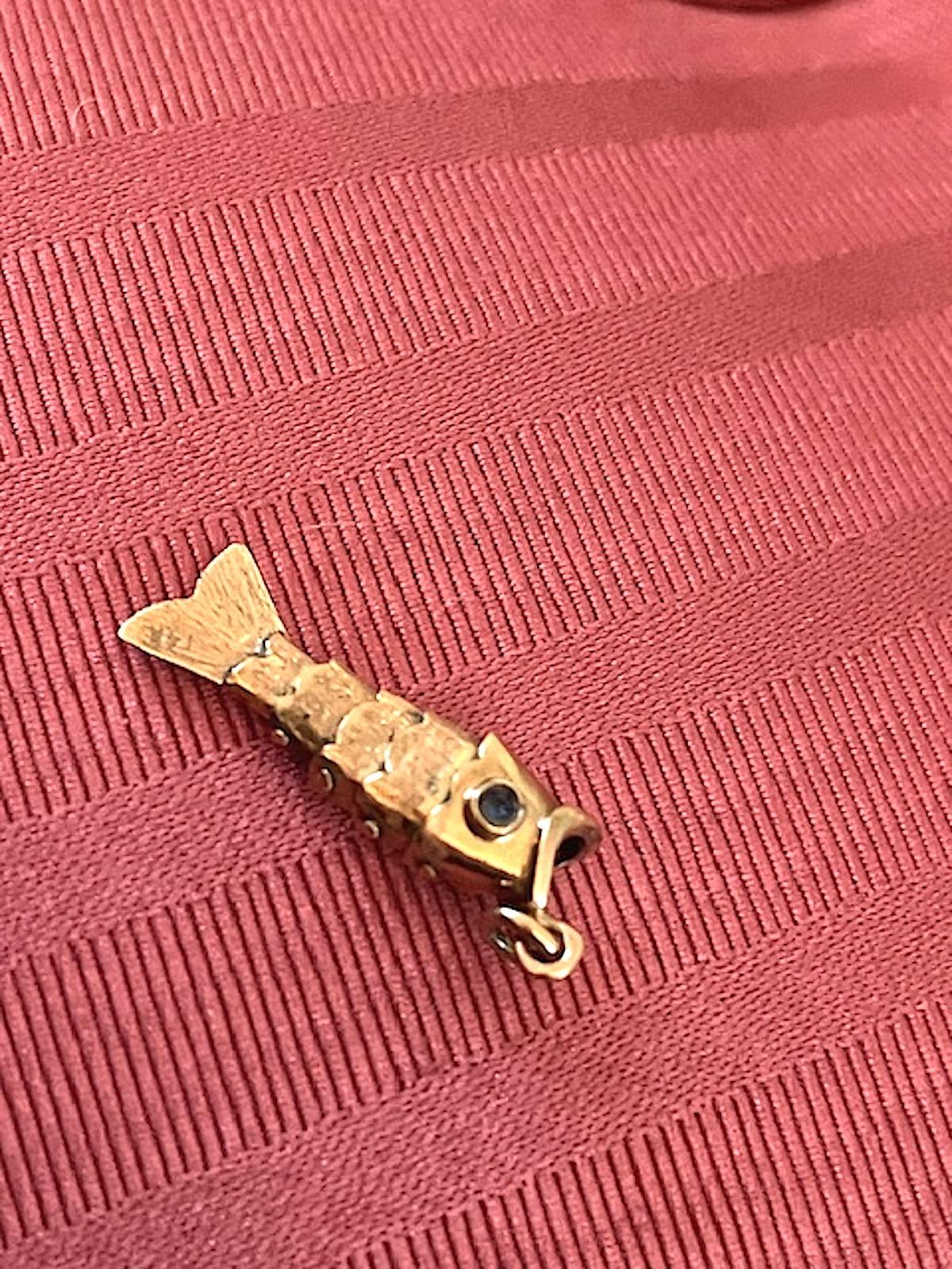 Vintage Gold and Sapphire Articulated Fish Charm 2