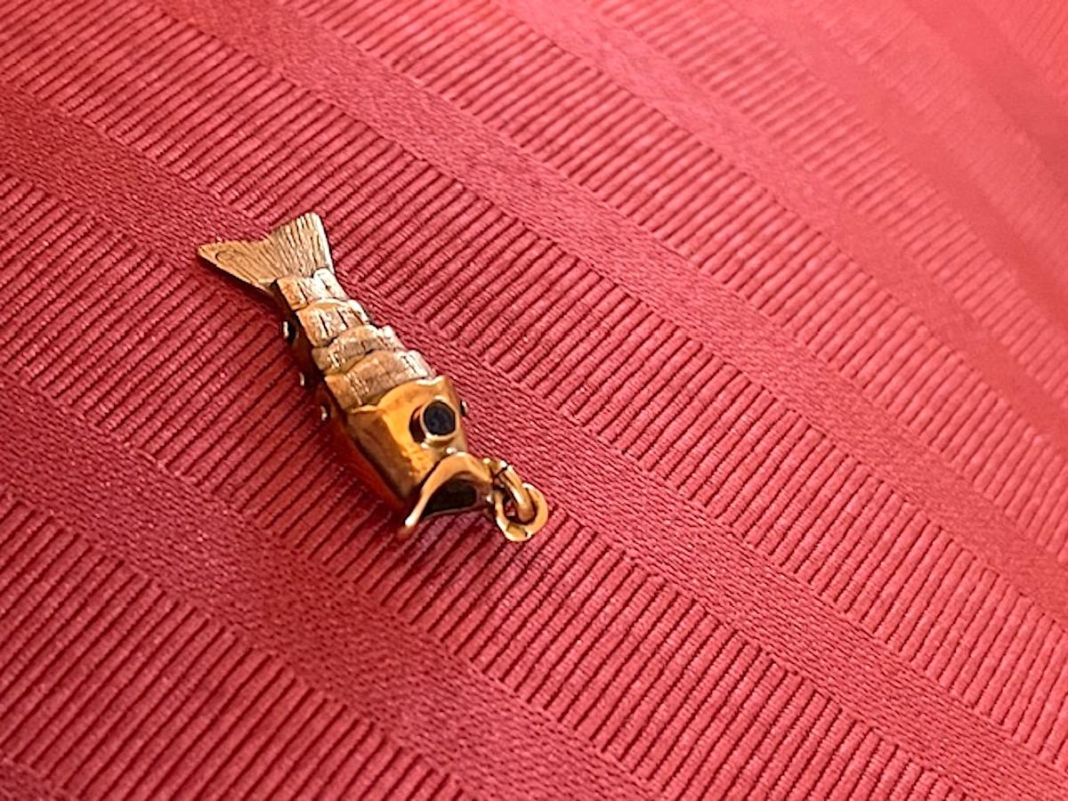 Vintage Gold and Sapphire Articulated Fish Charm 3