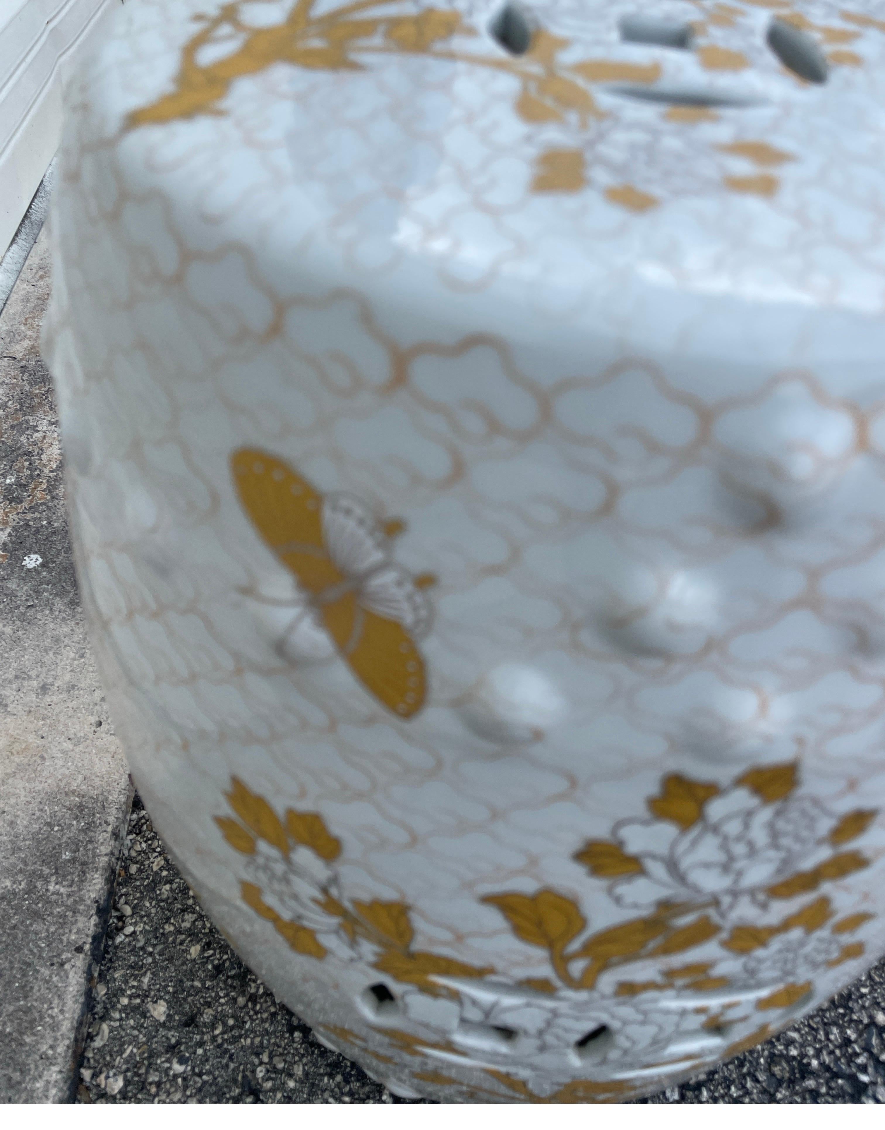 20th Century Vintage Gold and White Floral Garden Seat For Sale