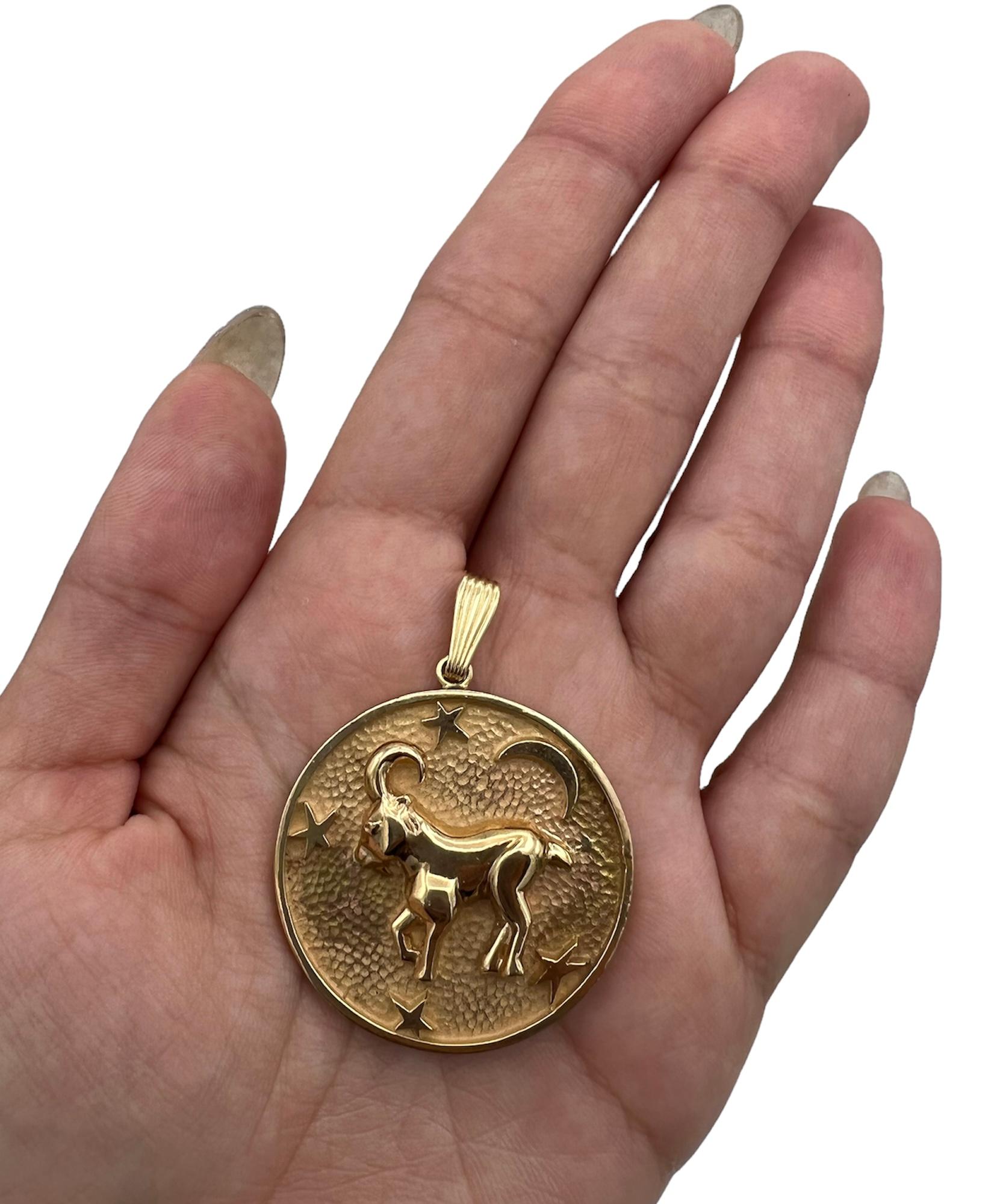 Women's or Men's Vintage Gold Astrological Pendant, Capricorn, 14k
