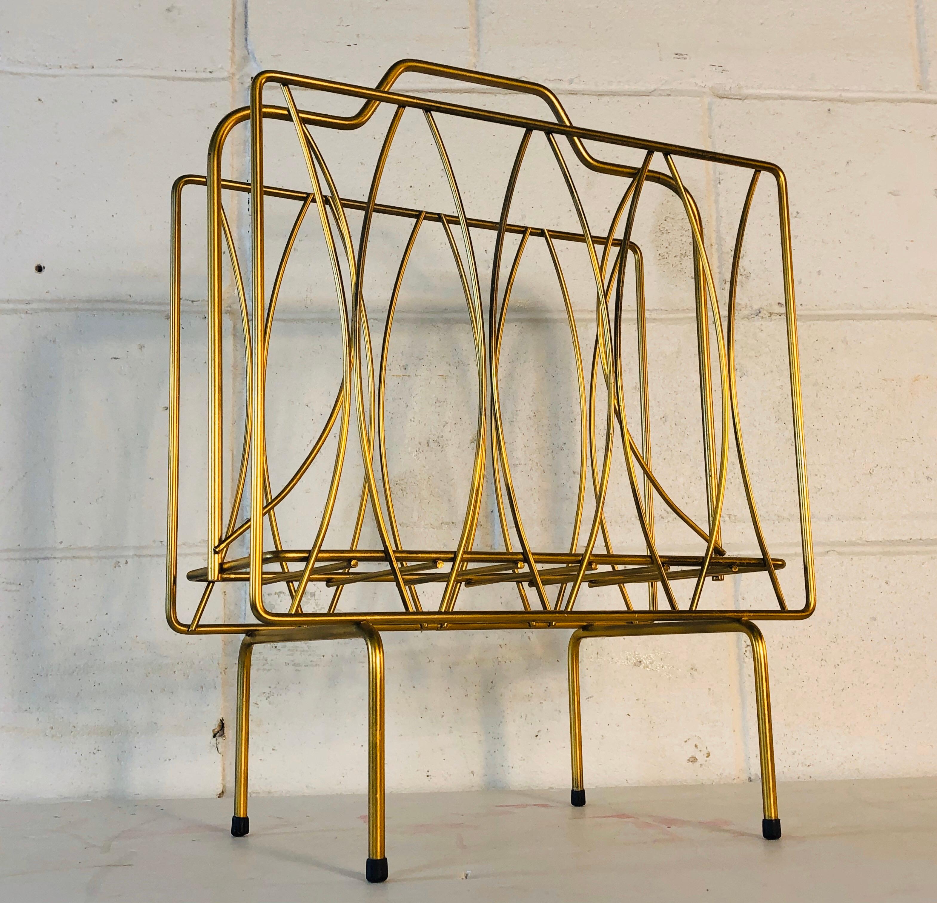 American Vintage Gold Atomic Style Magazine Holder For Sale
