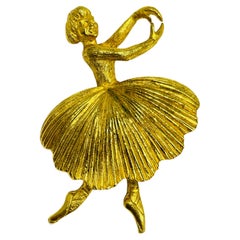Vintage gold ballerina dancer designer brooch