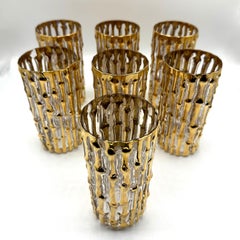 Vintage Gold "Bambu" Faux Bamboo Imperial Drinking Glasses set of 7