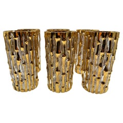 Retro Gold "Bambu" Faux Bamboo Imperial Drinking Glasses set of 7