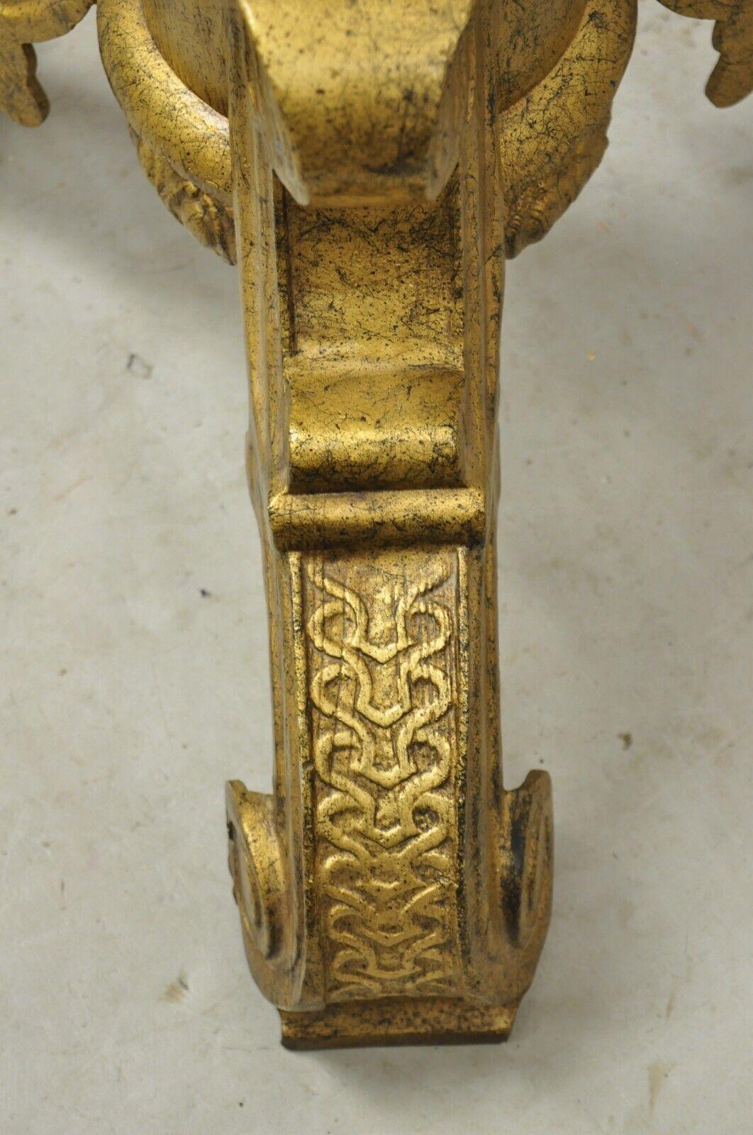 Vintage Gold Baroque Style Cast Aluminum Tripod Pedestal Table Base For Sale 6