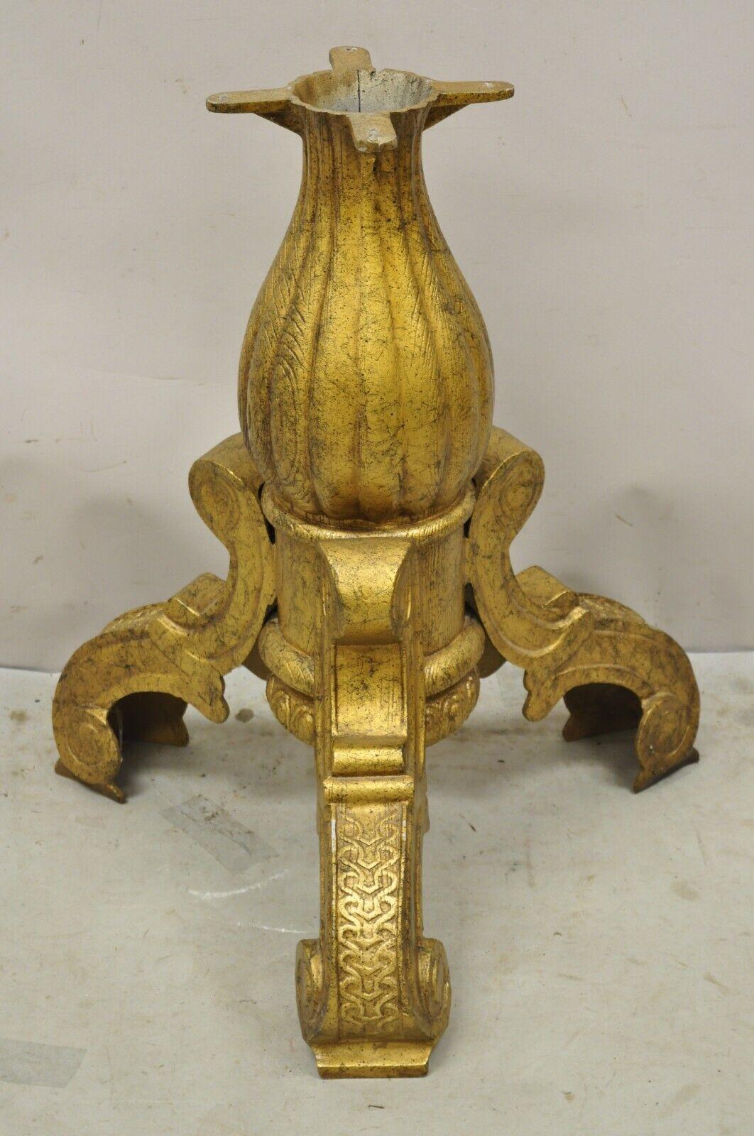 Vintage Gold Baroque Style Cast Aluminum Tripod Pedestal Table Base For Sale 7