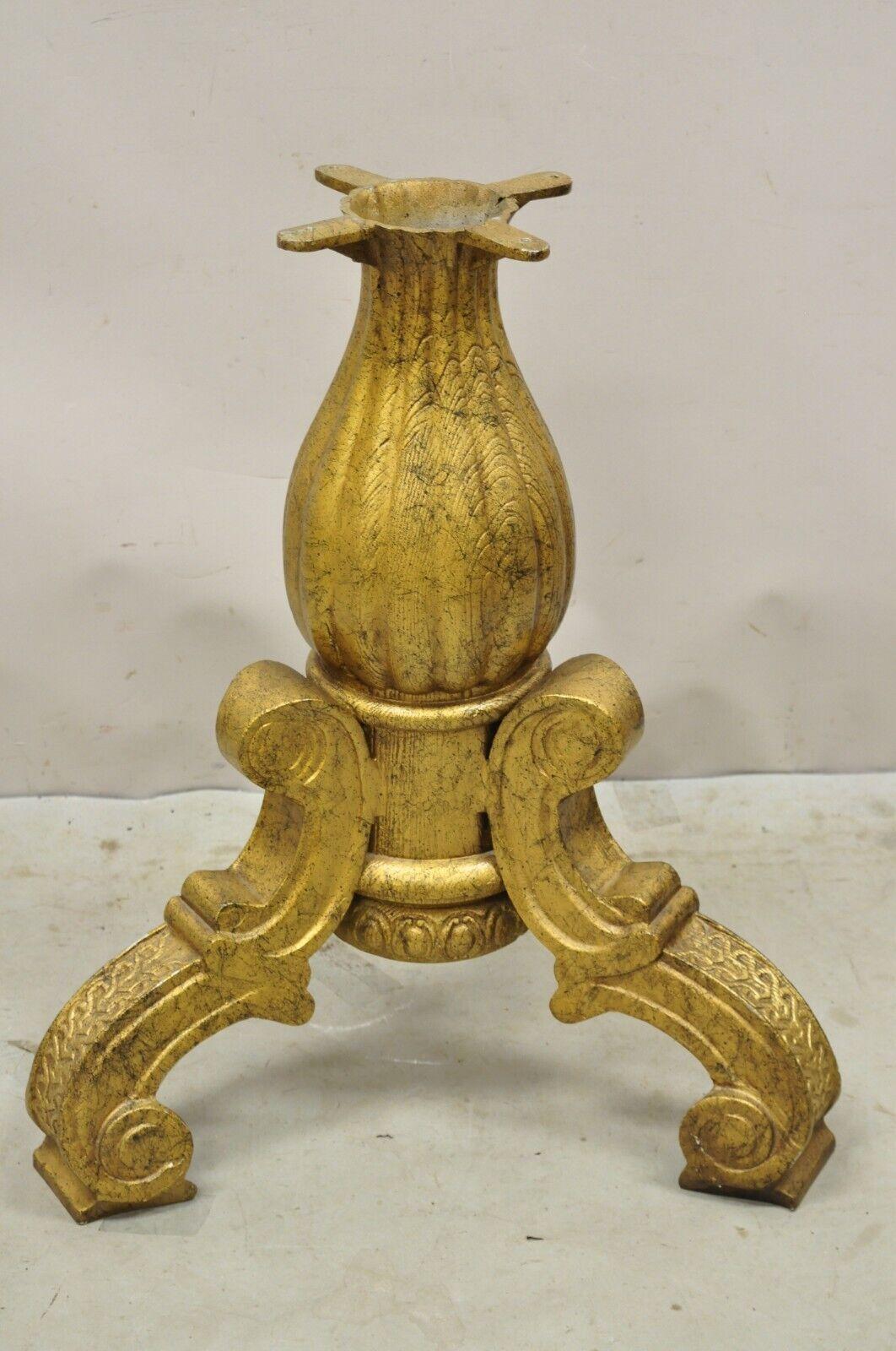 Vintage Gold Baroque Style Cast Aluminum Tripod Pedestal Table Base In Good Condition For Sale In Philadelphia, PA