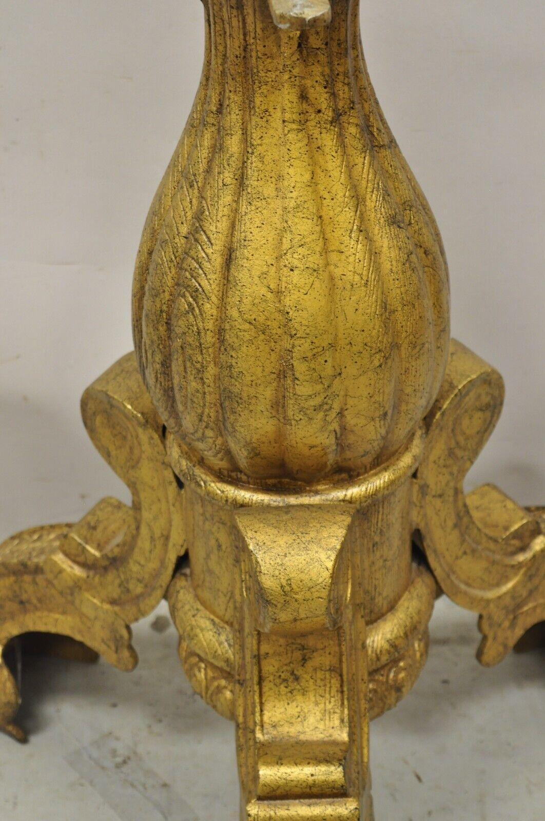 20th Century Vintage Gold Baroque Style Cast Aluminum Tripod Pedestal Table Base For Sale