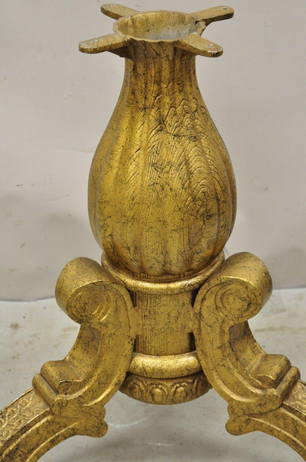 Vintage Gold Baroque Style Cast Aluminum Tripod Pedestal Table Base For Sale 1