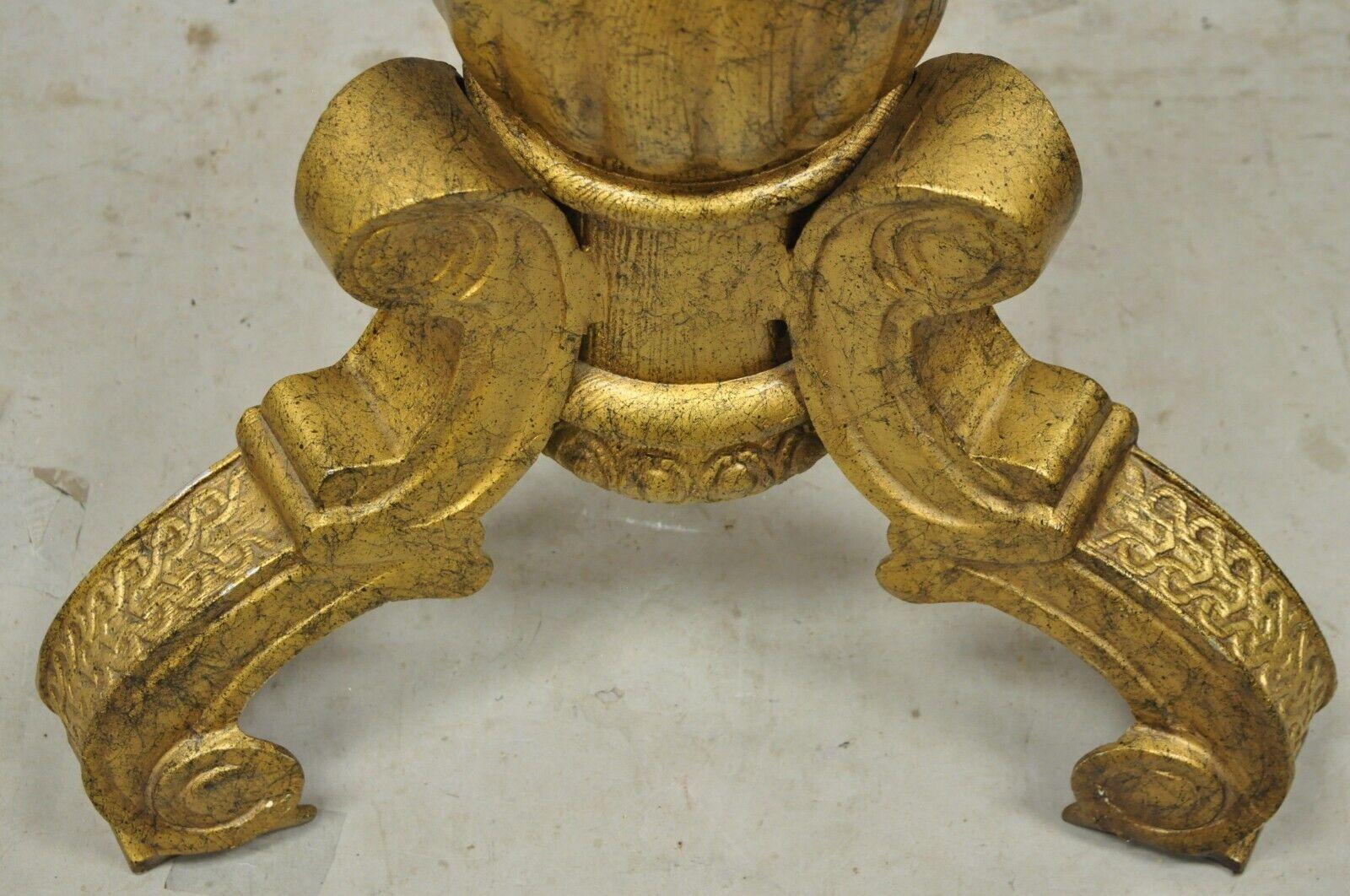 Vintage Gold Baroque Style Cast Aluminum Tripod Pedestal Table Base For Sale 2