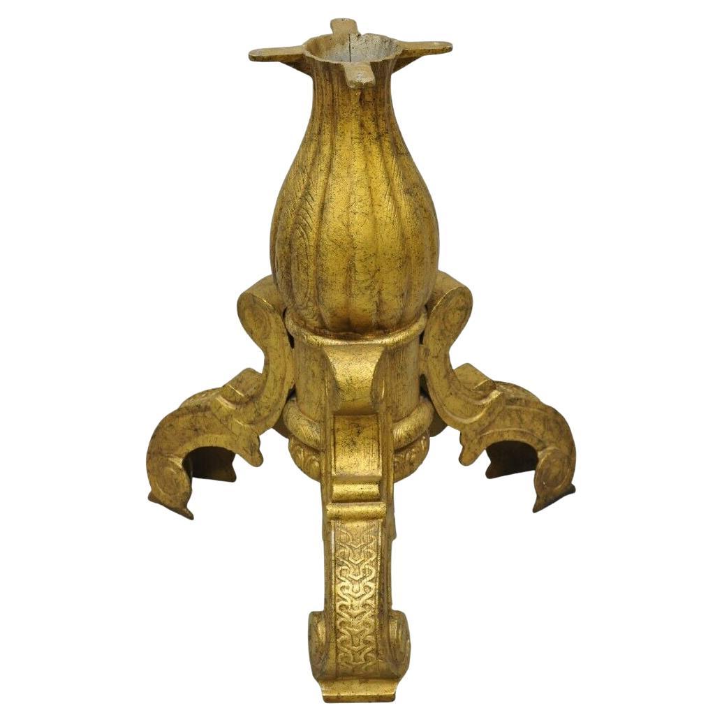 Vintage Gold Baroque Style Cast Aluminum Tripod Pedestal Table Base For Sale
