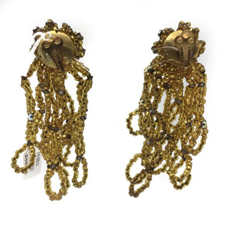 Vintage Gold Bead Statement Cascade Earrings 1960s In Good Condition For Sale In Wilmslow, GB