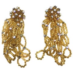 Vintage Gold Bead Statement Cascade Earrings 1960s