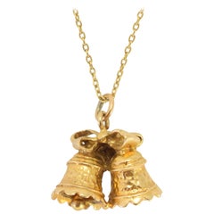 Vintage Gold Bells and Bow Charm Pendant