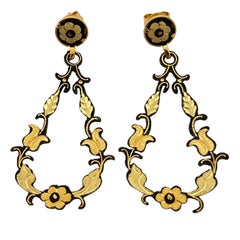 Vintage gold black dangle pierced earrings