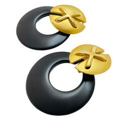 Vintage gold black door knocker clip on earrings