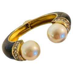 Vintage gold black enamel pearl bangle