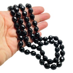 Vintage gold black glass beaded designer necklace