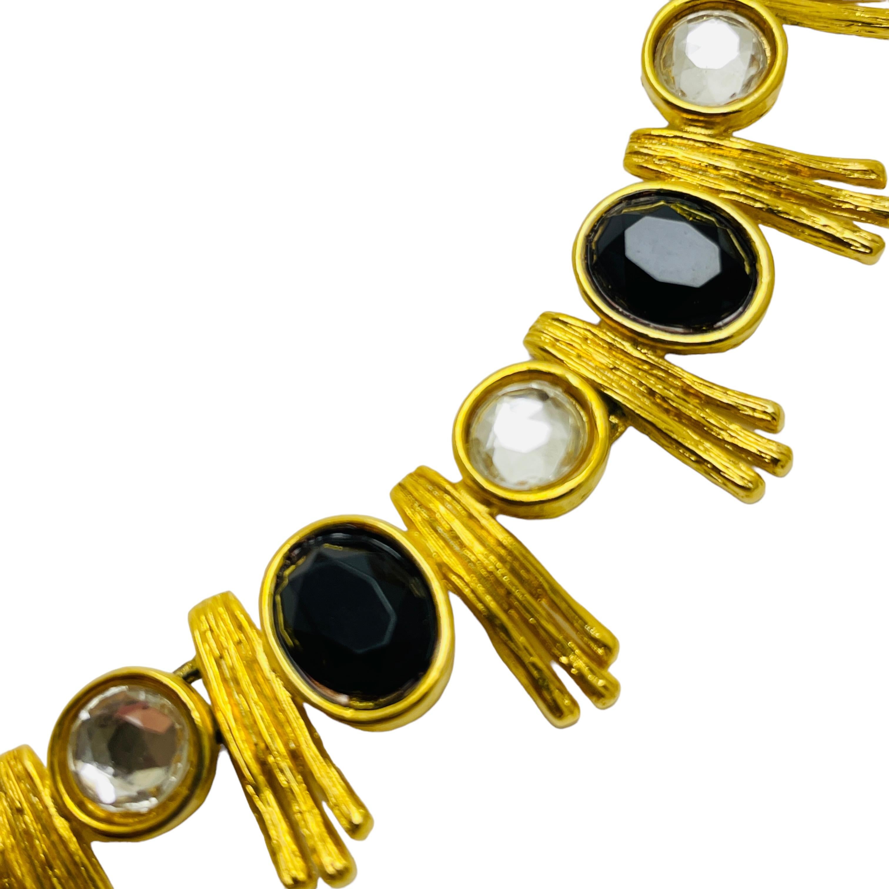 Women's or Men's Vintage gold black glass dangle designer runway clip on earrings For Sale