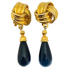 Pendientes vintage dorados de cristal negro con clip de los años 80