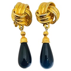 Vintage gold black glass drop clip on 80’s earrings  