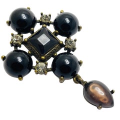 Vintage gold black maltese cross dangle designer brooch