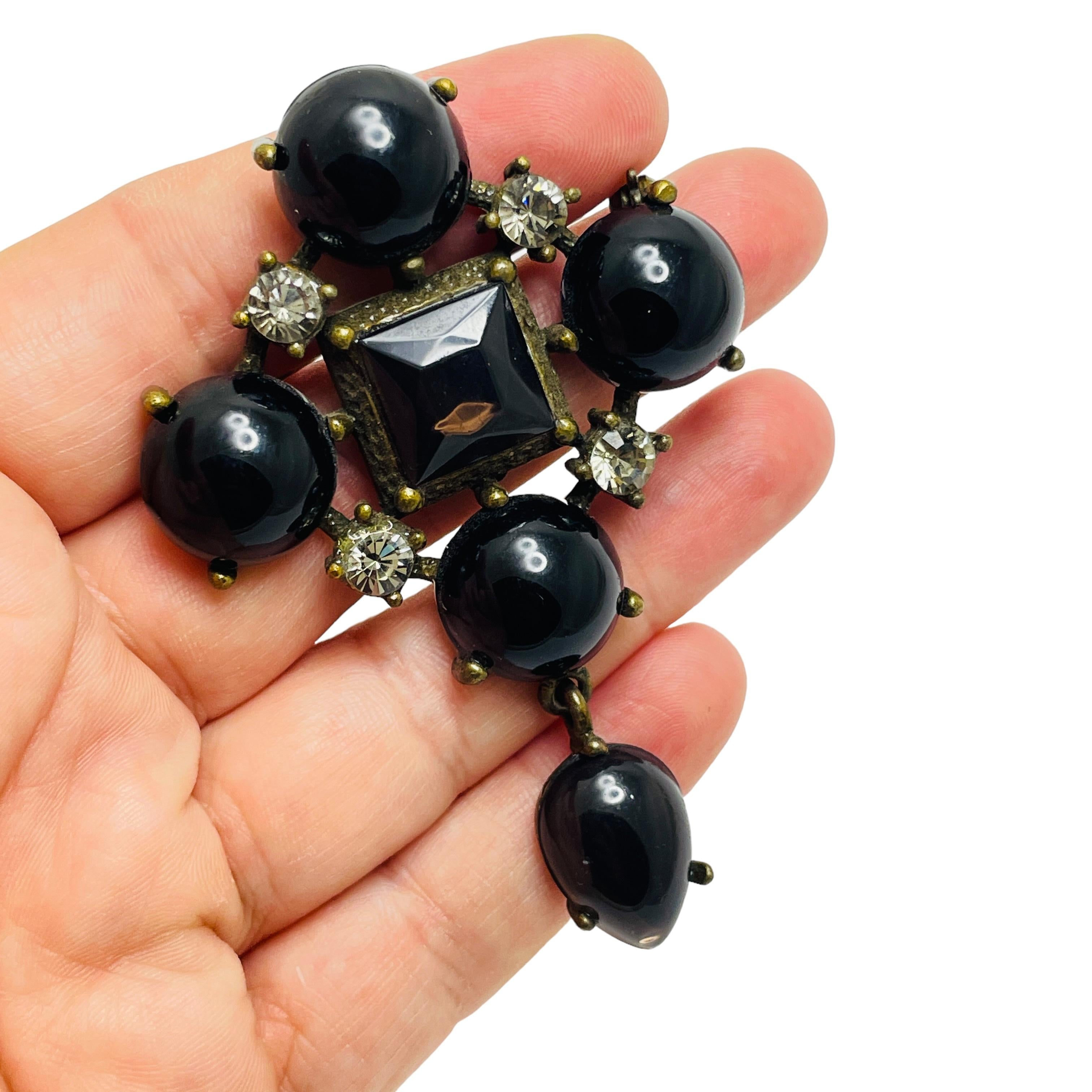 Women's Vintage gold black maltese cross dangle designer brooch For Sale