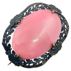 Vintage gold black metal pink glass CZECH designer brooch