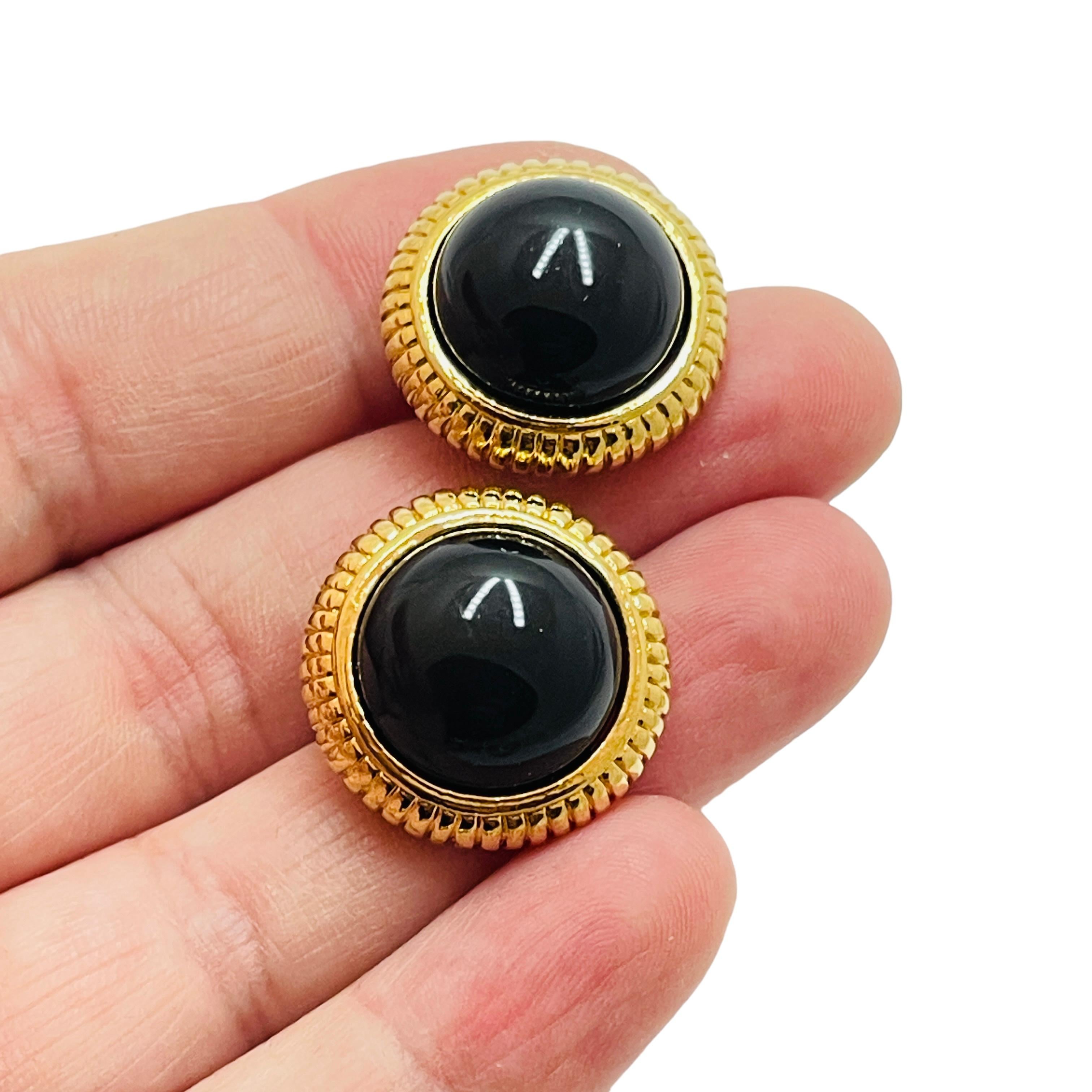 Women's or Men's Vintage gold black pierced earrings For Sale