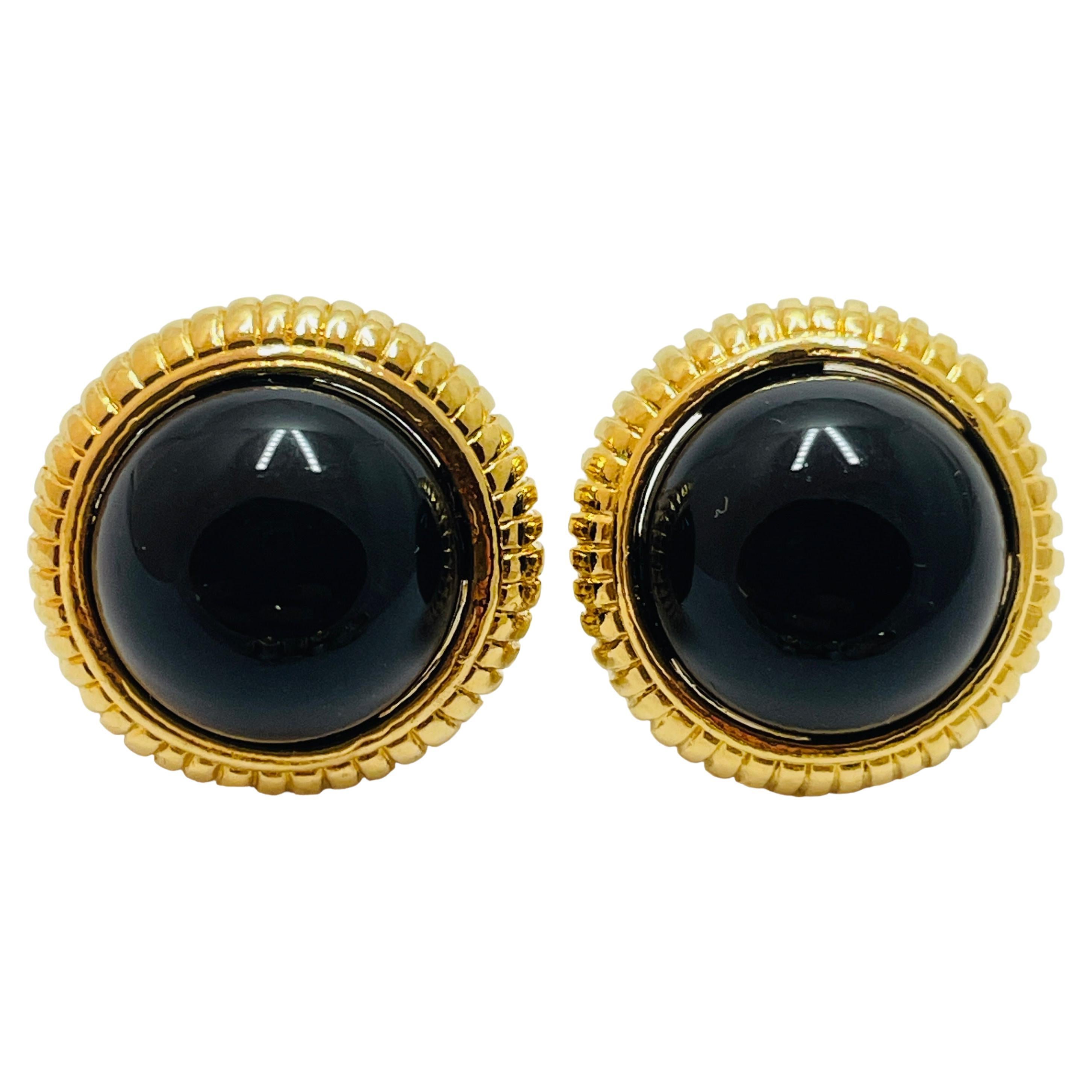 Vintage gold black pierced earrings For Sale
